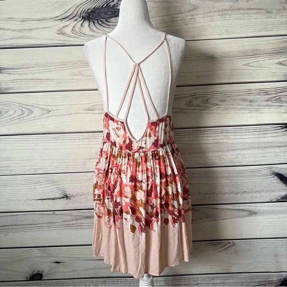 Intimately Free People Peach Floral Strappy Mini Dress